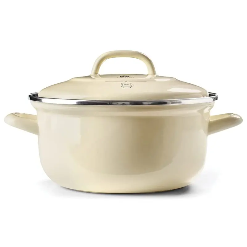Bk Indigo Enameled Round Casserole Dish With Lid (26 Cm / 5.2 L, Cream-White) 1