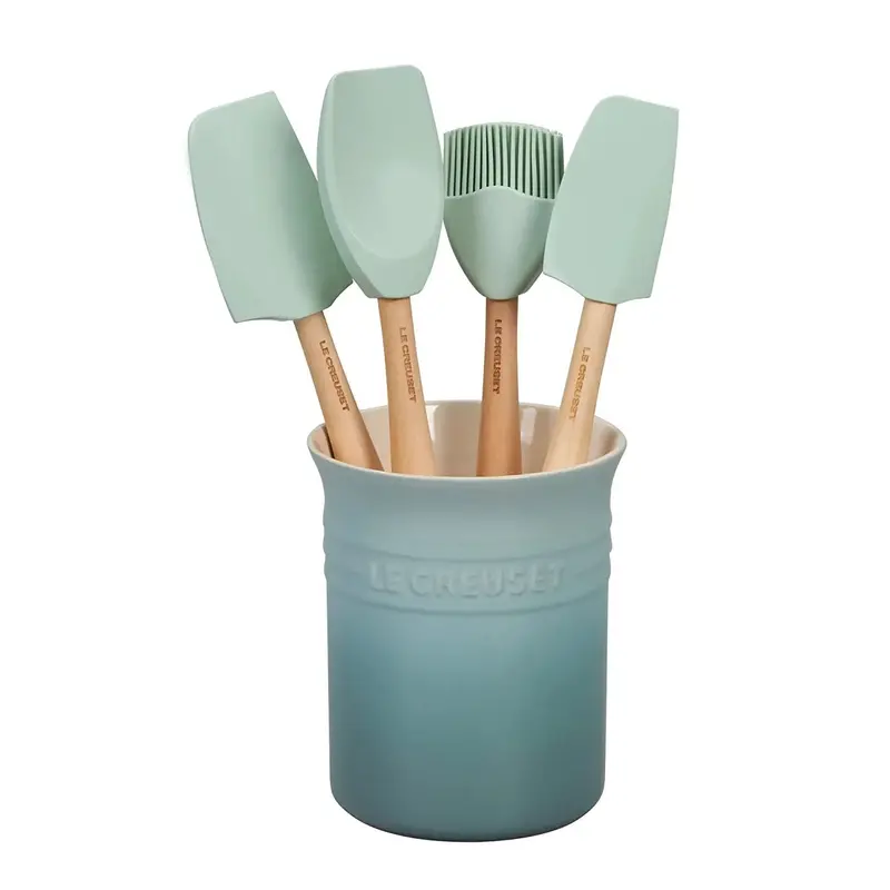 Le Creuset Craft Series 5-Piece Utensil Set In Crock – Sea Salt Colorway 1