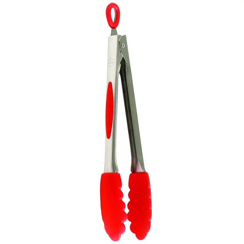 Mastrad Heat-Resistant Tongs – 12-Inch, Red Silicone Grip 1